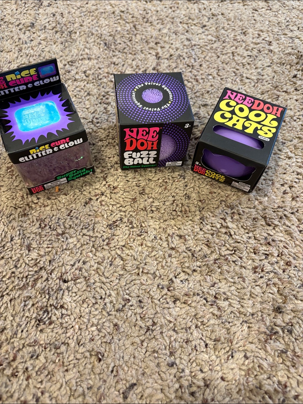 NEE DOH Purple bundle  Fuzz Ball & Needoh Cool Cats and glitter glow